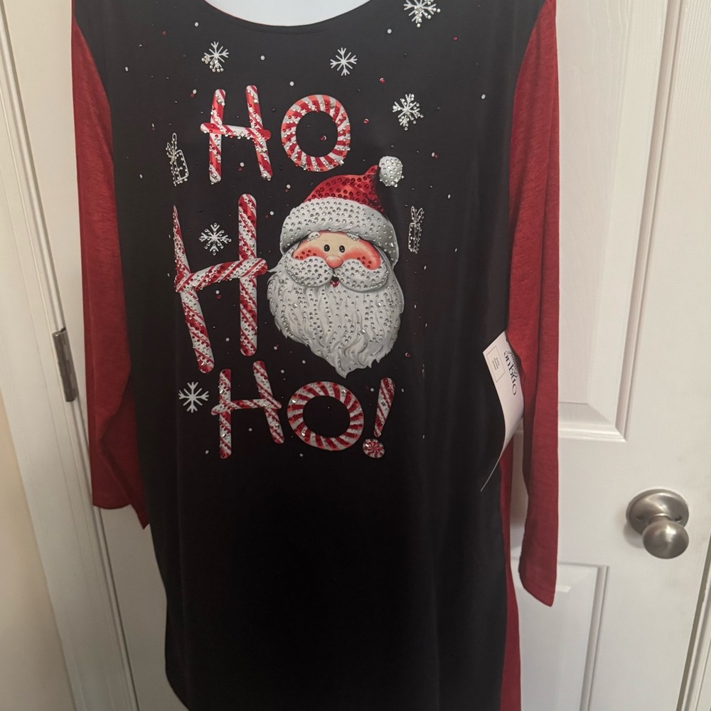 Onque Casual Woman's Graphic Sequined Bling Dress HO HO HO Teacher Plus Size 2X